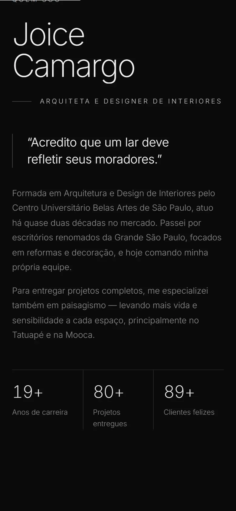 Versão mobile da seção “Quem sou”.
