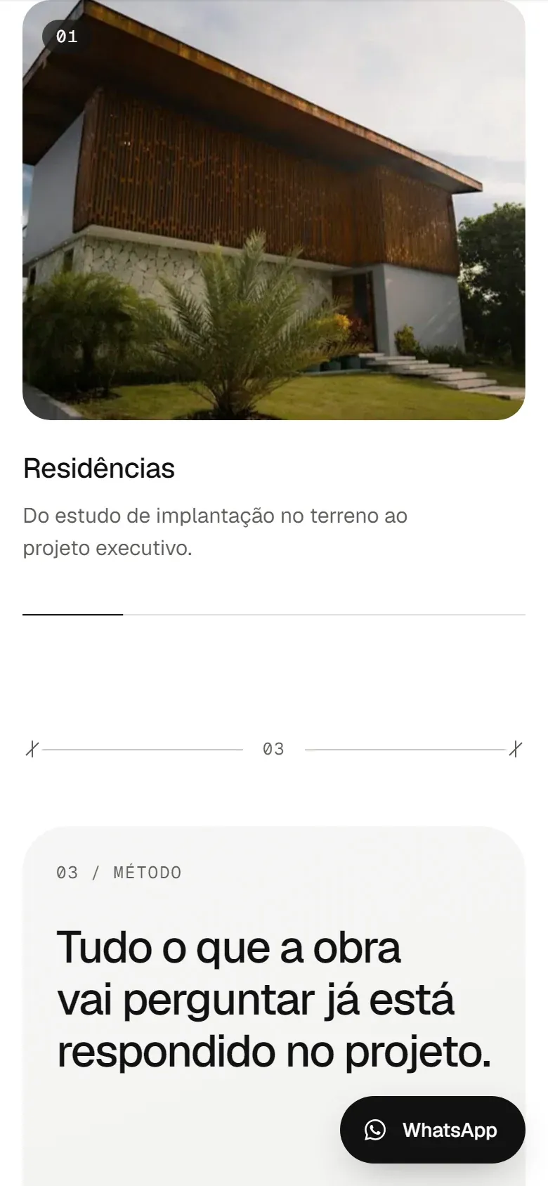 Versão mobile da seção de serviços.